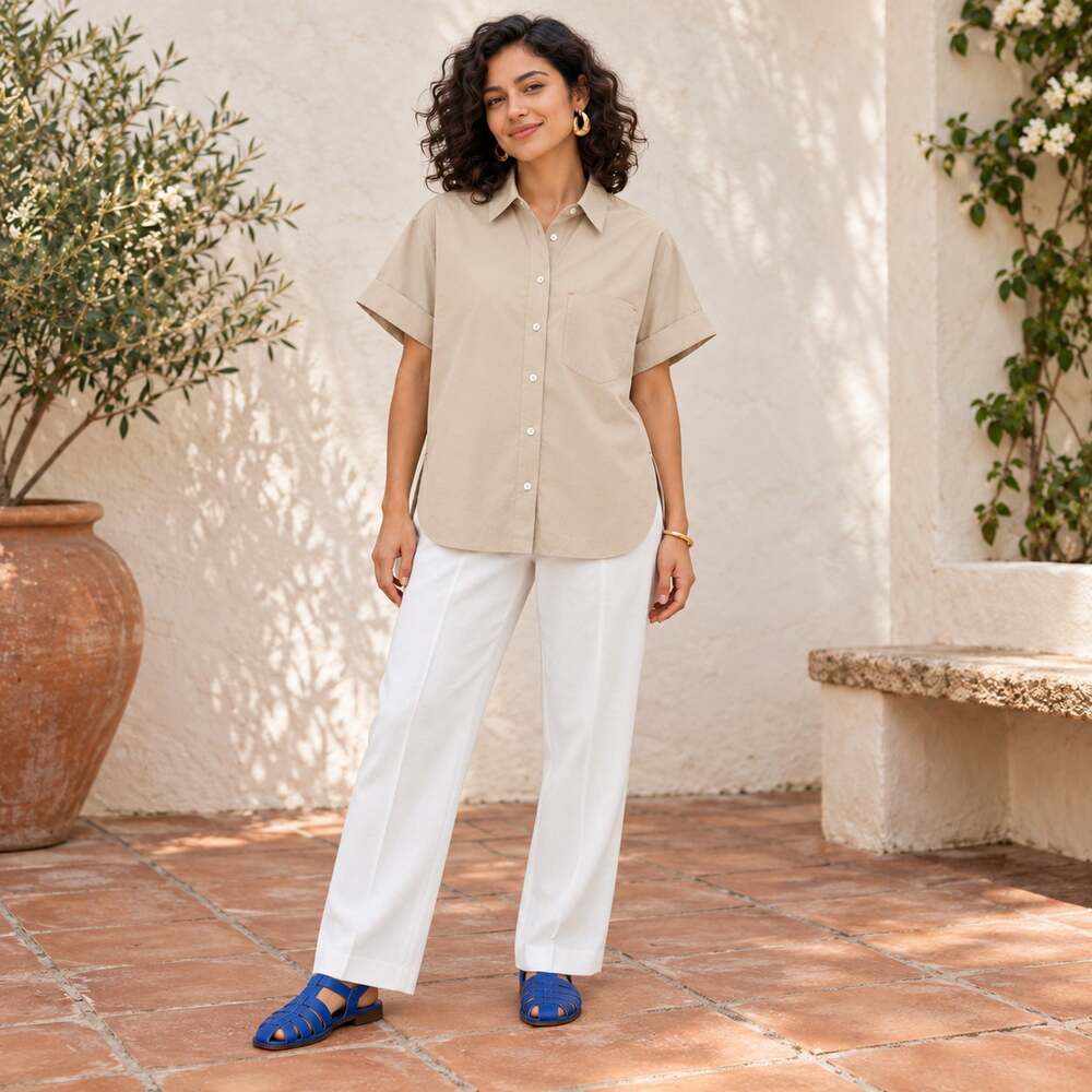 Madewell Shirt WMNS XS Beige Oversized Short Sleeve Cotton Poplin Minimalist